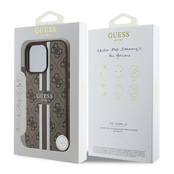 Guess 4G Printed Stripes MagSafe Apple iPhone 16 Pro Max hátlap tok, barna