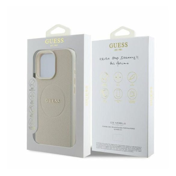 Guess PU Grained Classic Logo MagSafe Apple iPhone 16 Pro Max MagSafe kompatibilis hátlap tok, bézs