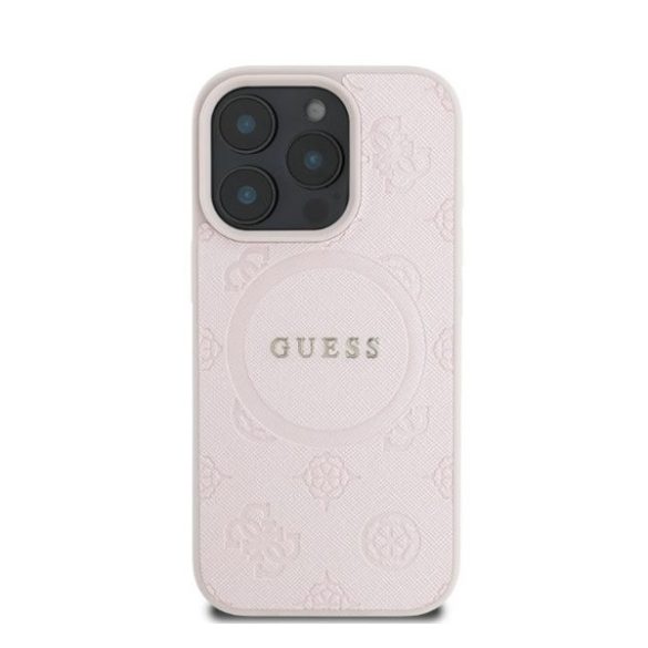 Guess Saffiano Peony Classic Logo Apple iPhone 16 Pro Max Magsafe kompatibilis hátlap tok, rózsaszín