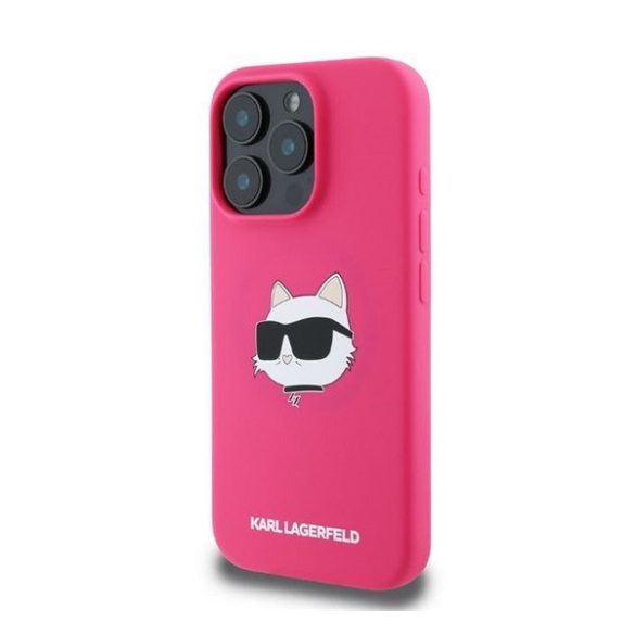 Karl Lagerfeld Silicone Choupette Head Print Apple iPhone 16 Pro Magsafe kompatibilis hátlap tok, rózsaszín