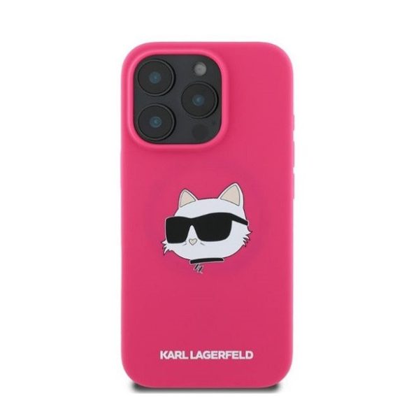 Karl Lagerfeld Silicone Choupette Head Print Apple iPhone 16 Pro Magsafe kompatibilis hátlap tok, rózsaszín