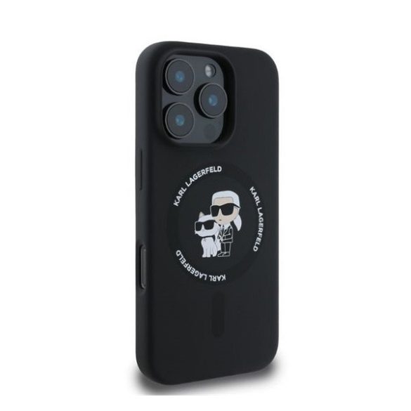 Karl Lagerfeld Silicone KC Heads Ring Apple iPhone 16 Pro hátlap tok, fekete