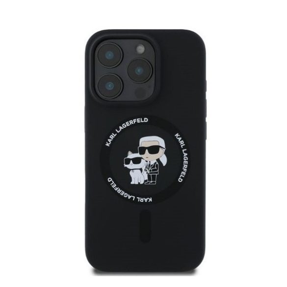 Karl Lagerfeld Silicone KC Heads Ring Apple iPhone 16 Pro hátlap tok, fekete