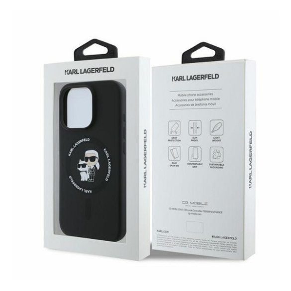 Karl Lagerfeld Silicone KC Heads Ring Apple iPhone 16 Pro hátlap tok, fekete