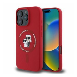 Karl Lagerfeld Silicone KC Heads Ring Apple iPhone 16 Pro hátlap tok, piros