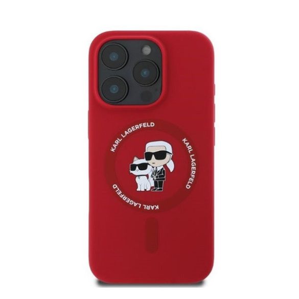 Karl Lagerfeld Silicone KC Heads Ring Apple iPhone 16 Pro hátlap tok, piros