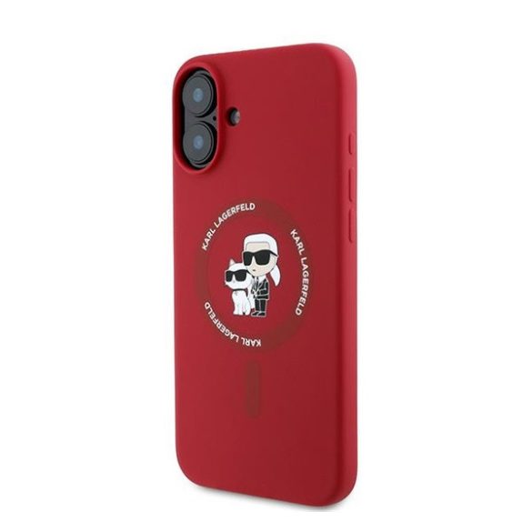 Karl Lagerfeld Silicone KC Heads Ring Apple iPhone 16 Plus hátlap tok, piros