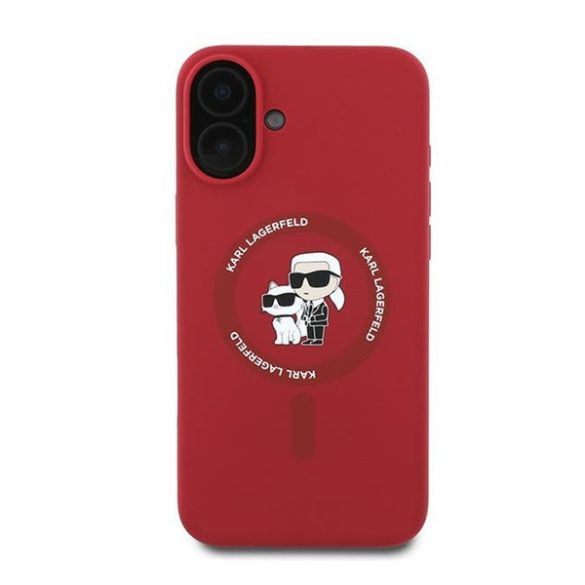 Karl Lagerfeld Silicone KC Heads Ring Apple iPhone 16 Plus hátlap tok, piros