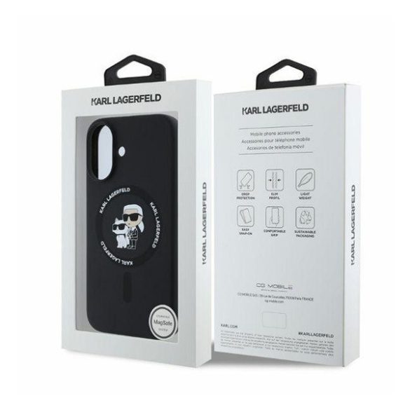 Karl Lagerfeld Silicone KC Heads Ring Apple iPhone 16 hátlap tok, fekete