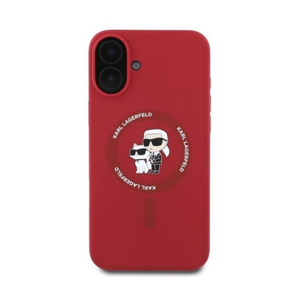 Karl Lagerfeld Silicone KC Heads Ring Apple iPhone 16 hátlap tok, piros