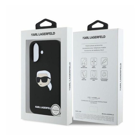 Karl Lagerfeld Liquid Silicone Karl Head MagSafe Apple iPhone 16 hátlap tok, fekete