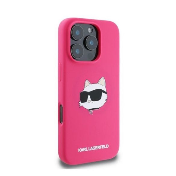 Karl Lagerfeld Silicone Choupette Head Print Apple iPhone 16 Pro Max Magsafe kompatibilis hátlap tok, rózsaszín