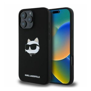 Karl Lagerfeld Silicone Choupette Head Print Apple iPhone 16 Pro Max Magsafe kompatibilis hátlap tok, fekete 
