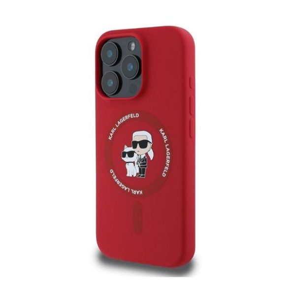 Karl Lagerfeld Silicone KC Heads Ring Apple iPhone 16 Pro Max hátlap tok, piros