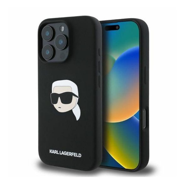 Karl Lagerfeld Liquid Silicone Karl Head MagSafe Apple iPhone 16 Pro hátlap tok, fekete