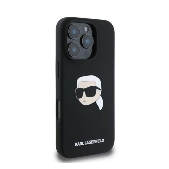 Karl Lagerfeld Liquid Silicone Karl Head MagSafe Apple iPhone 16 Pro hátlap tok, fekete