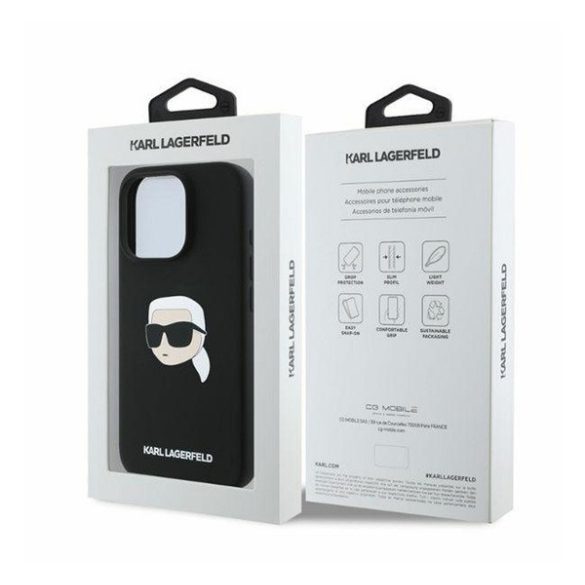 Karl Lagerfeld Liquid Silicone Karl Head MagSafe Apple iPhone 16 Pro hátlap tok, fekete