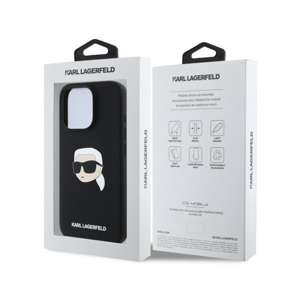 Karl Lagerfeld Liquid Silicone Karl Head MagSafe Apple iPhone 16 Pro Max hátlap tok, fekete