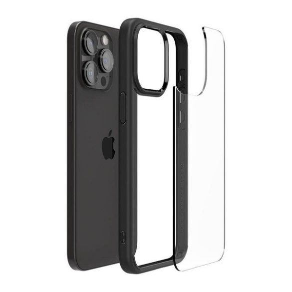 Apple iPhone 16 Pro Max, Műanyag hátlap védőtok + szilikon keret, Spigen Ultra Hybrid, átlátszó/fekete