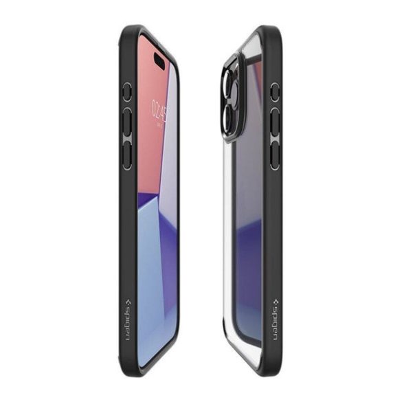 Apple iPhone 16 Pro Max, Műanyag hátlap védőtok + szilikon keret, Spigen Ultra Hybrid, átlátszó/fekete