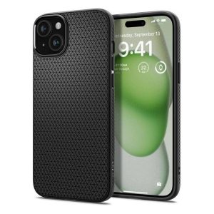 Apple iPhone 16 Plus, Szilikon tok, Spigen Liquid Air, háromszög minta, fekete