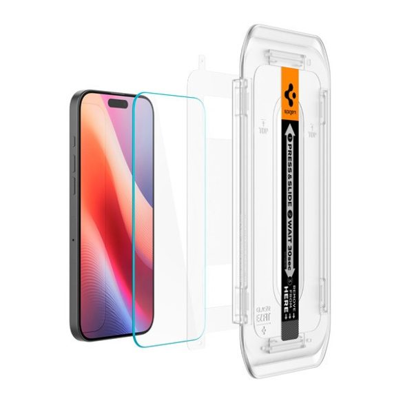 Apple iPhone 16 Pro Max, Kijelzővédő fólia, ütésálló fólia (az íves részre is!), Tempered Glass (edzett üveg), Spigen Ez Fit HD, Clear