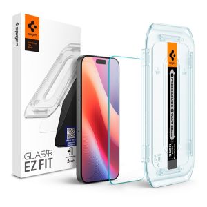 Apple iPhone 16 Pro, Kijelzővédő fólia, ütésálló fólia (az íves részre is!), Tempered Glass (edzett üveg), Spigen Ez Fit, Clear, 2 db / csomag