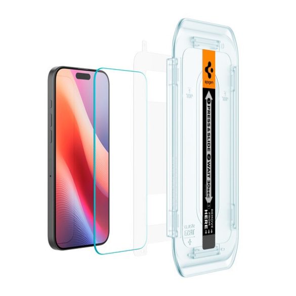 Apple iPhone 16 Pro, Kijelzővédő fólia, ütésálló fólia (az íves részre is!), Tempered Glass (edzett üveg), Spigen Ez Fit, Clear, 2 db / csomag