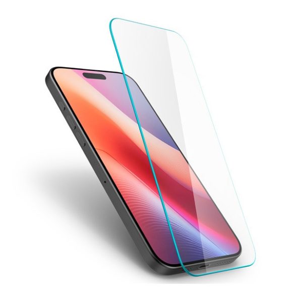 Apple iPhone 16 Pro, Kijelzővédő fólia, ütésálló fólia (az íves részre is!), Tempered Glass (edzett üveg), tok barát, Spigen Glastr Slim HD, Clear