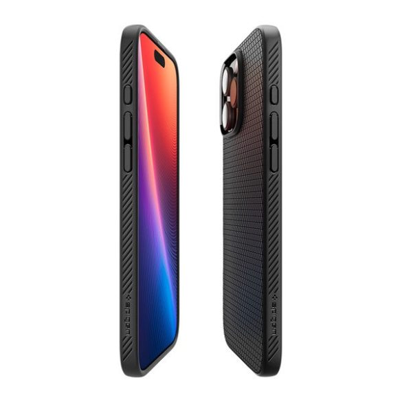 Apple iPhone 16 Pro Max, Szilikon tok, Spigen Liquid Air, háromszög minta, fekete