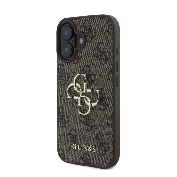 Guess PU 4G Metal Logo Apple iPhone 16 hátlap tok, barna