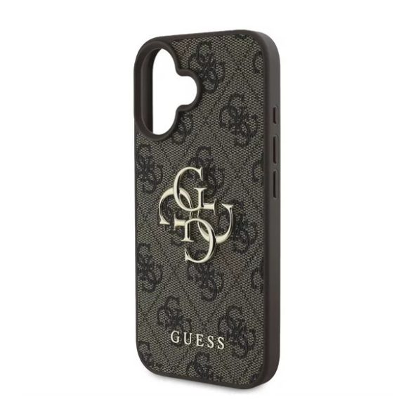 Guess PU 4G Metal Logo Apple iPhone 16 hátlap tok, barna