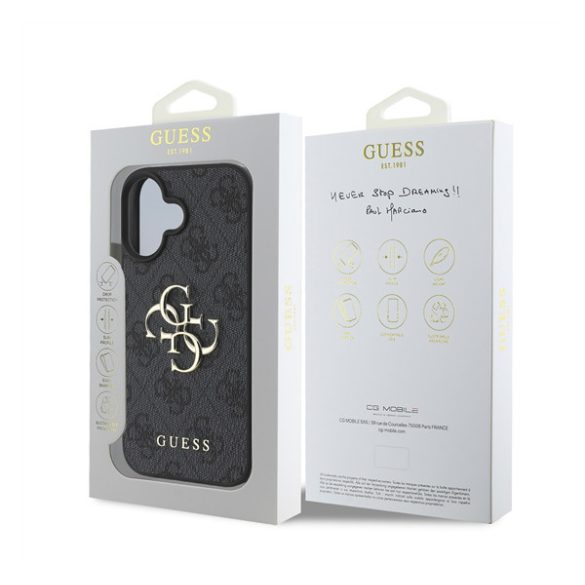 Guess PU 4G Metal Logo Apple iPhone 16 hátlap tok, szürke