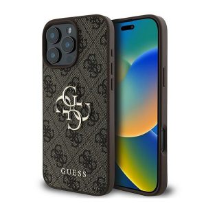 Guess PU 4G Metal Logo Apple iPhone 16 Pro hátlap tok, barna