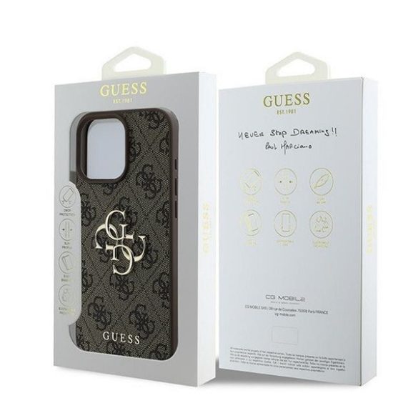 Guess PU 4G Metal Logo Apple iPhone 16 Pro hátlap tok, barna