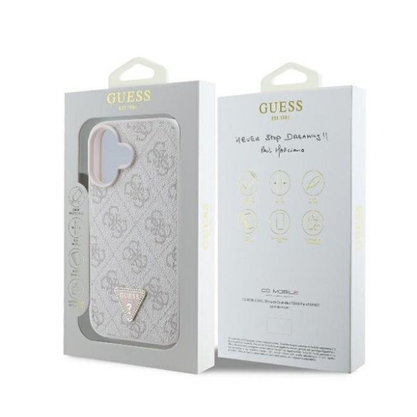 Guess 4G Strass Triangle Metal Logo Apple iPhone 16 hátlap tok, rózsaszín