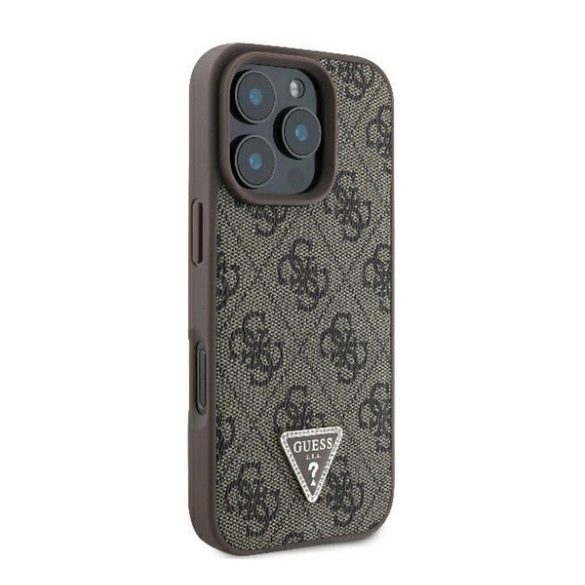 Guess 4G Strass Triangle Metal Logo Apple iPhone 16 Pro Max hátlap tok, barna