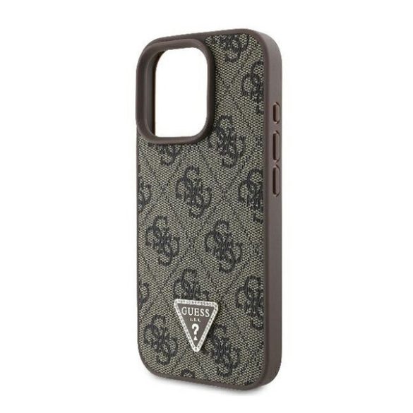 Guess 4G Strass Triangle Metal Logo Apple iPhone 16 Pro Max hátlap tok, barna