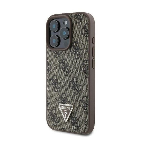 Guess 4G Strass Triangle Metal Logo Apple iPhone 16 Pro Max hátlap tok, barna