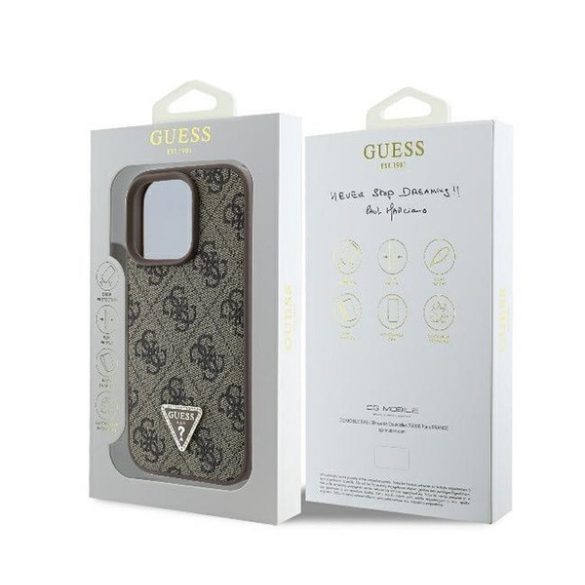 Guess 4G Strass Triangle Metal Logo Apple iPhone 16 Pro Max hátlap tok, barna