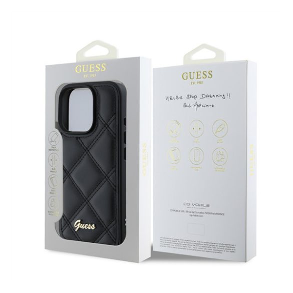 Guess PU Leather Quilted Apple iPhone 16 Pro hátlap tok, fekete