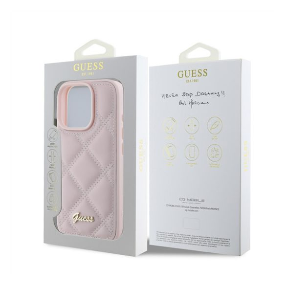 Guess PU Leather Quilted Apple iPhone 16 Pro hátlap tok, rózsaszín