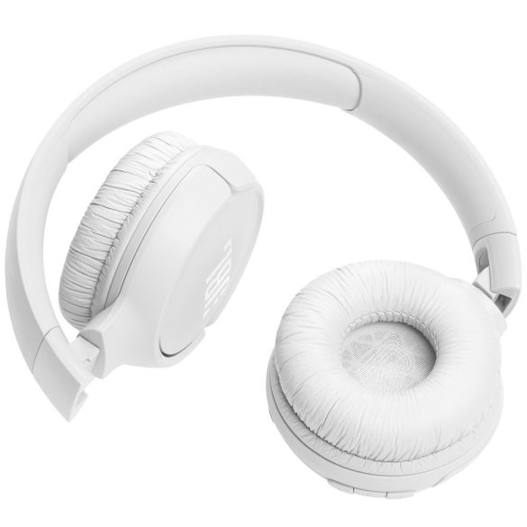 Bluetooth sztereó fejhallgató, v5.3, Multipoint, mikrofon, funkció gomb, hangerő szabályzó, összecsukható, teleszkópos fejpánt, JBL Tune 520BT, fehér