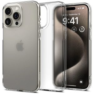 Apple iPhone 15 Pro Max, Műanyag hátlap védőtok + szilikon keret, Spigen Ultra Hybrid Matte, áttetsző