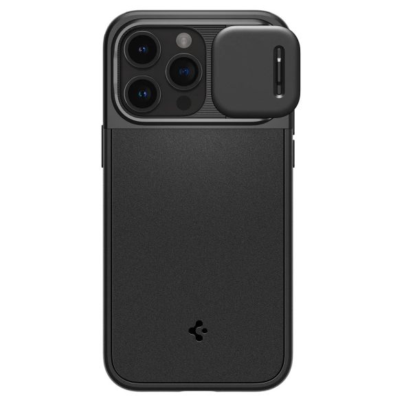 Apple iPhone 15 Pro, Szilikon tok, közepesen ütésálló, kamera védelem, Magsafe töltővel kompatibilis, Spigen Optik Armor Mag, fekete