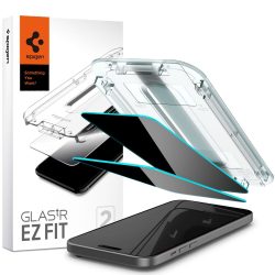   Apple iPhone 15 / 16, Kijelzővédő fólia, ütésálló fólia (az íves részre is!), Tempered Glass (edzett üveg), Spigen Ez Fit Privacy, Clear, 2 db / csomag