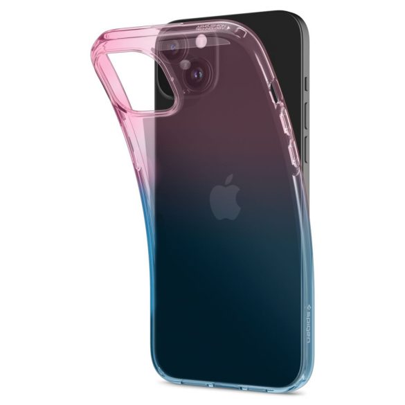 Apple iPhone 15, Szilikon tok, színátmenetes, Spigen Liquid Crystal Gradiation, átlátszó/rózsaszín/kék