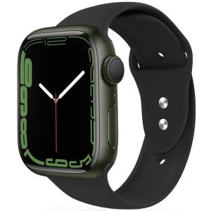 Apple Watch 4-6, SE, SE (2022) (42 / 44 mm) / Watch 7-9 (45 mm) / Watch Ultra 1-2 (49 mm), szilikon pótszíj, állítható, két lyukas rögzítés, TP IconBand, fekete