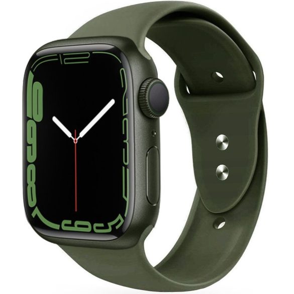 Apple Watch 4-6, SE, SE (2022) (42 / 44 mm) / Watch 7-9 (45 mm) / Watch Ultra 1-2 (49 mm), szilikon pótszíj, állítható, két lyukas rögzítés, TP IconBand, sötétzöld