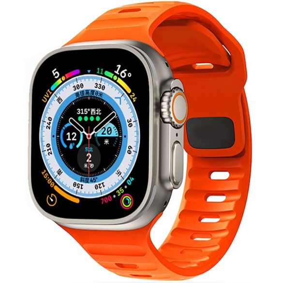 Apple Watch 4-6, SE, SE (2022) (42 / 44 mm) / Watch 7-9 (45 mm) / Watch Ultra 1-2 (49 mm), szilikon pótszíj, állítható, TP IconBand Line, narancssárga